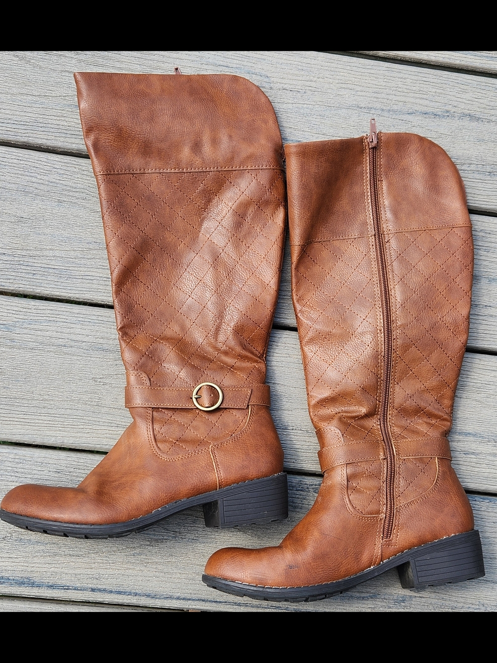 St. John's Bay Cognac Quilted Over-the-Knee Boots with Gold Buckle